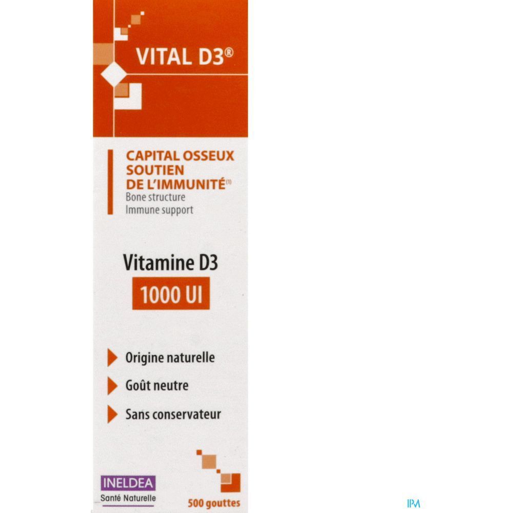 Vital D3, Goutte buvable, complément alimentaire à base de vitamine D3 d'origine naturelle