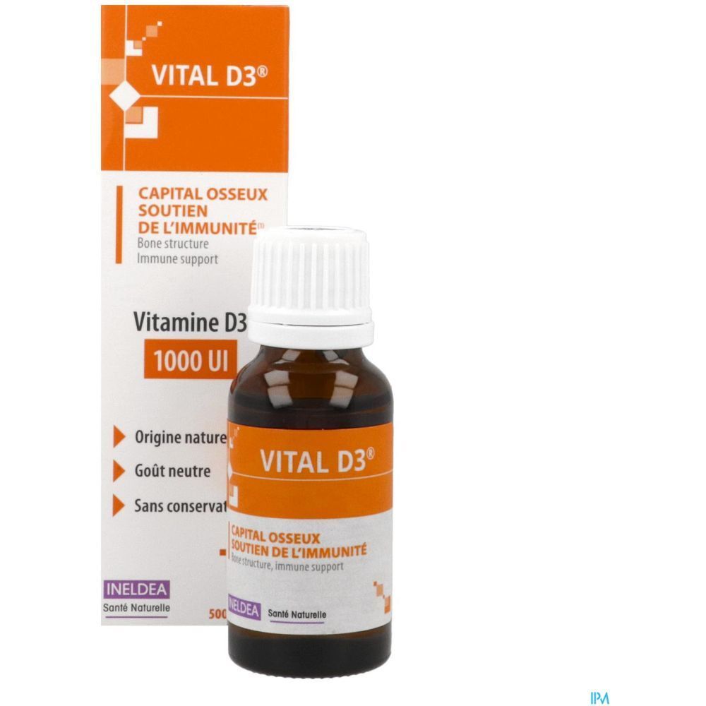 Vital D3, Goutte buvable, complément alimentaire à base de vitamine D3 d'origine naturelle