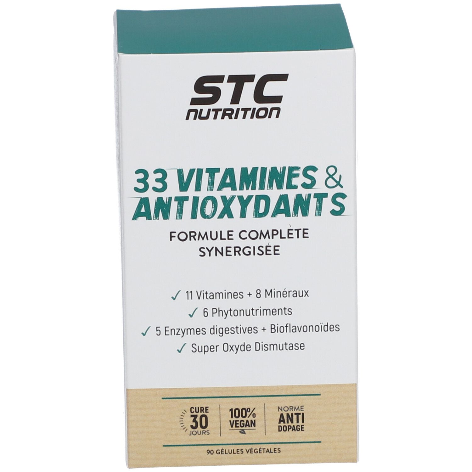 Boîte verte STC Nutrition. 33 Vitamines & Antioxydants. 90 gélules végétales, cure 30 jours, 100% vegan, anti-dopage.