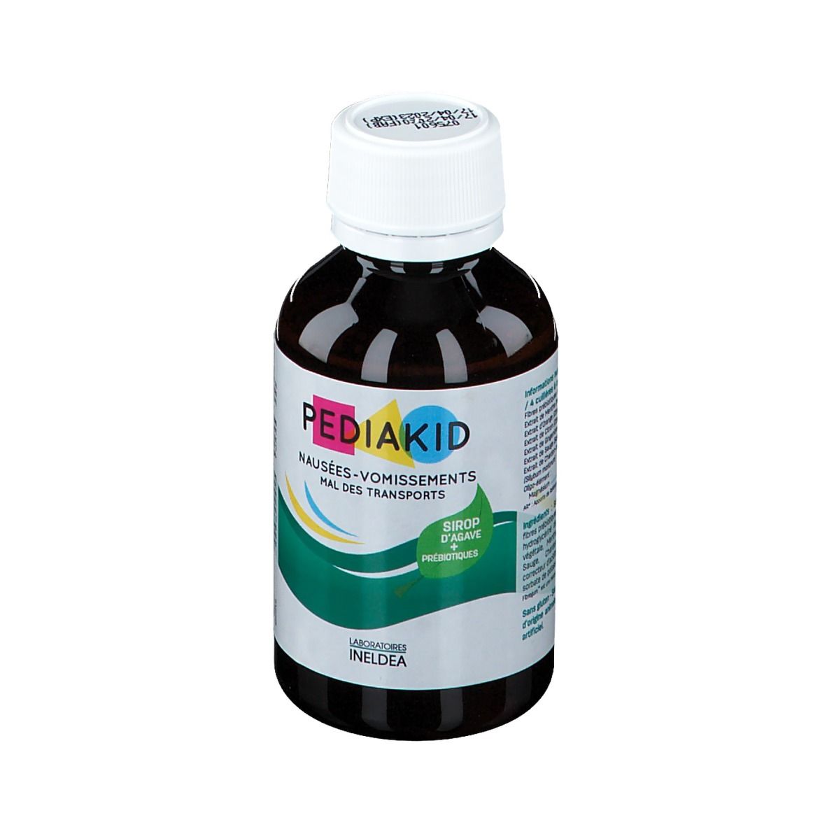 Flacon PEDIAKID. Contre nausées et mal des transports. Sirop d'agave et prébiotiques.
