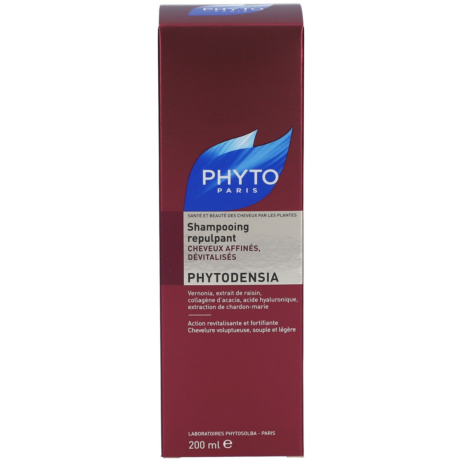 Emballage de produit rouge avec logo et nom du produit. Texte en français.