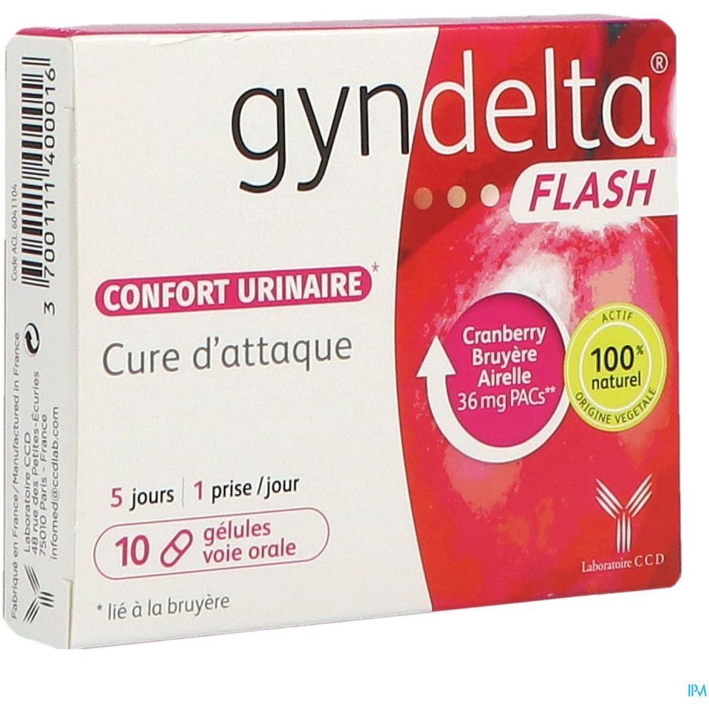 Gyndelta Flash, Gélule, complément alimentaire à visée urinaire, bt 10