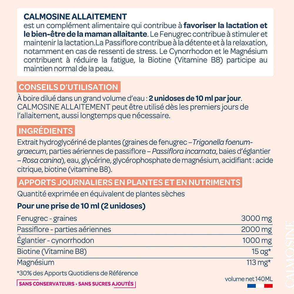 Calmosine - Allaitement - Fenugrec, Passiflore, Magnésium - 14 dosettes