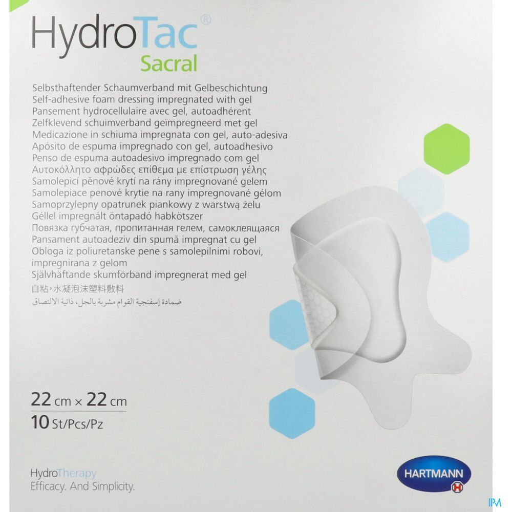 HydroTac Sacral, individuel. 22 x 22 cm. Produit dans l'emballage. Logo Hartmann en bas à droite.