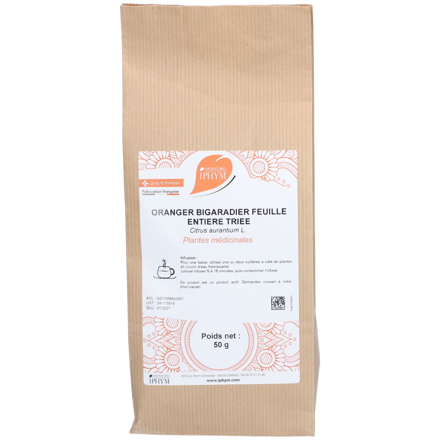 Laboratoires IPHYM Oranger Bigaradier Feuille Entière Triée, Citrus aurantium L., Plantes médicinales
