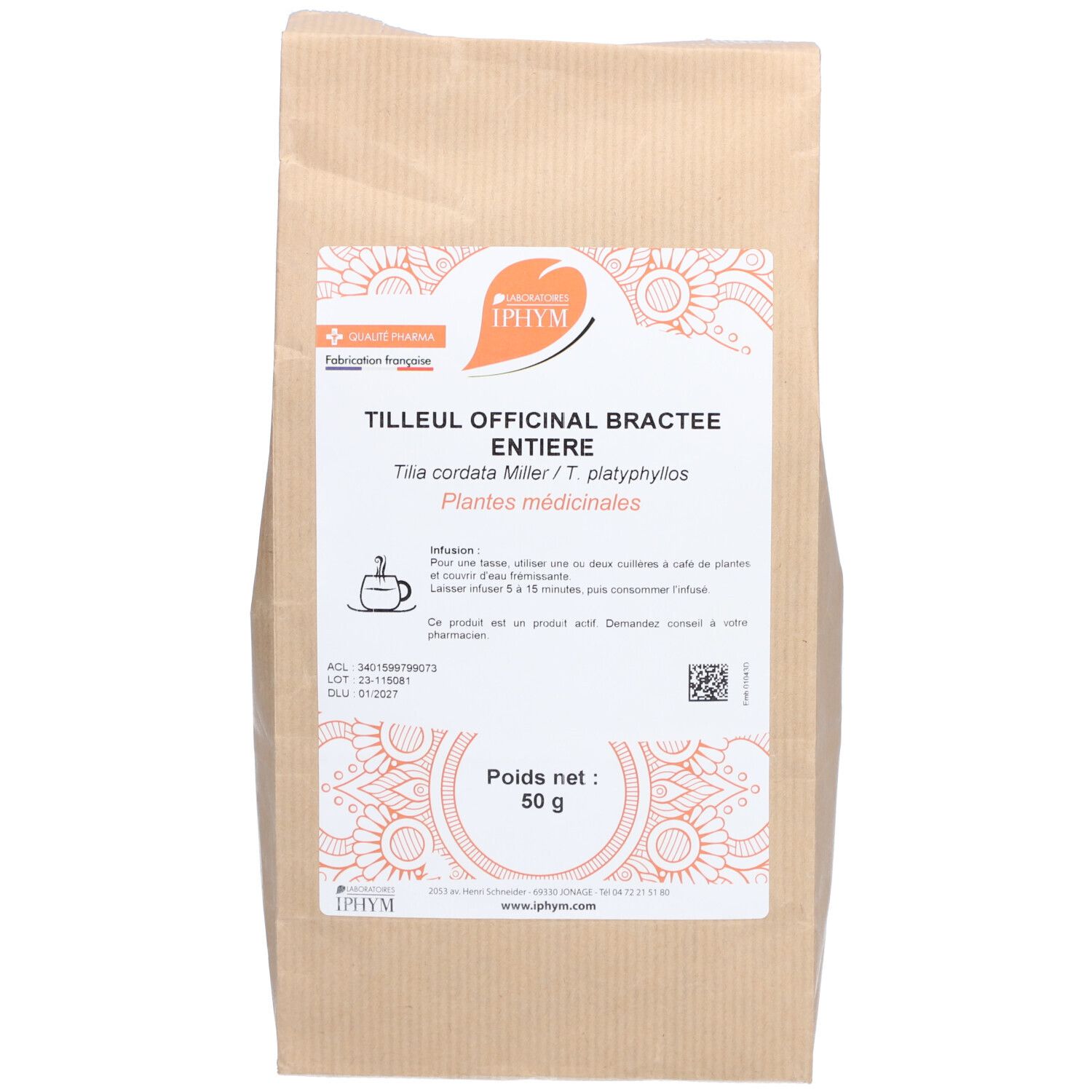 TILLEUL OFFICINAL BRACTÉE IPHYM - Bractée entière de tilleul officinal, vrac.  - sac 50 g