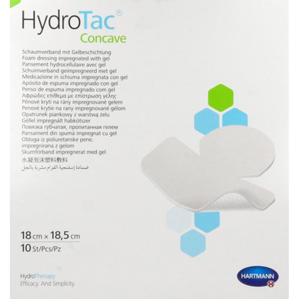 Emballage HydroTac Concave. Pansement mousse 18,5 x 18,5 cm. 10 pièces. Logo Hartmann.