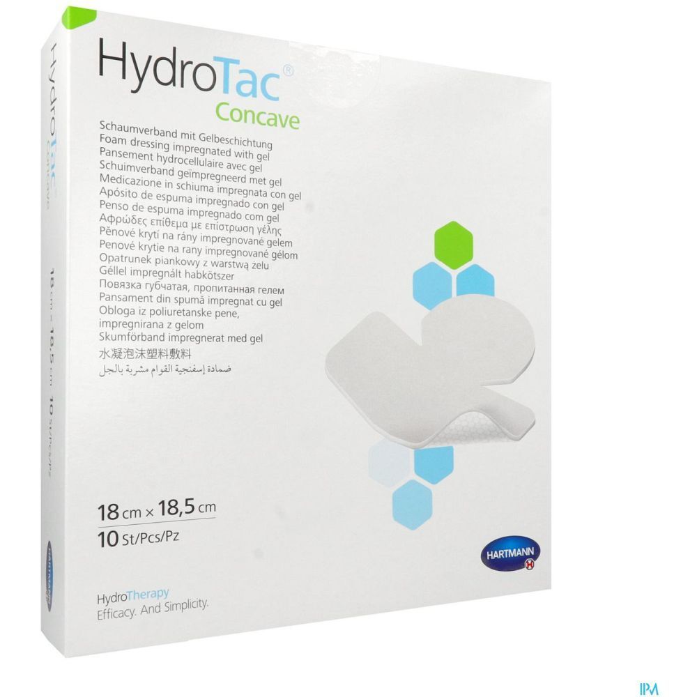 Emballage HydroTac Concave. Pansement mousse 18,5 x 18,5 cm. 10 pièces. Logo Hartmann.