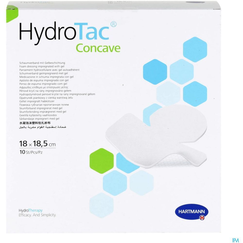 Emballage HydroTac Concave. Pansement mousse 18,5 x 18,5 cm. 10 pièces. Logo Hartmann.
