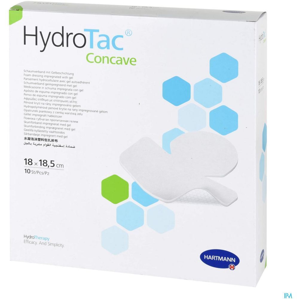 Emballage HydroTac Concave. Pansement mousse 18,5 x 18,5 cm. 10 pièces. Logo Hartmann.