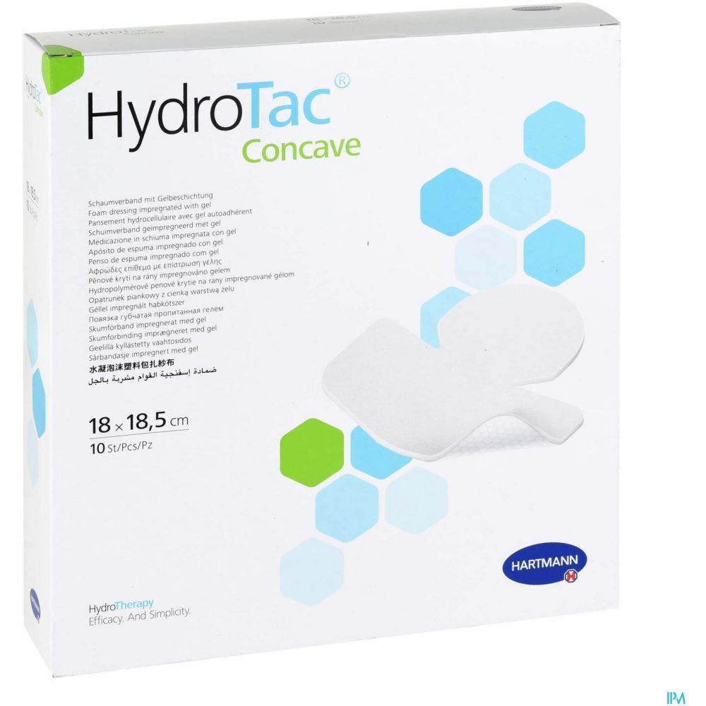 Emballage HydroTac Concave. Pansement mousse 18,5 x 18,5 cm. 10 pièces. Logo Hartmann.