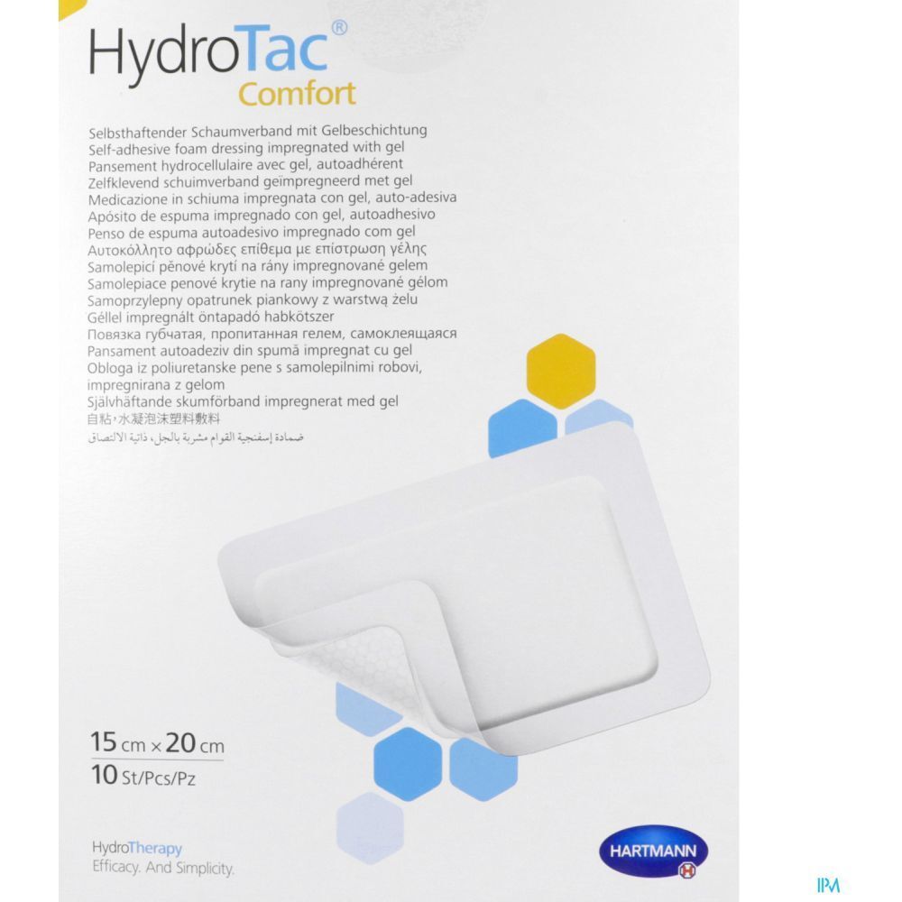 Emballage HydroTac Comfort, 15x20 cm, 10 pièces. Pansement mousse auto-adhésif avec gel. Hartmann.