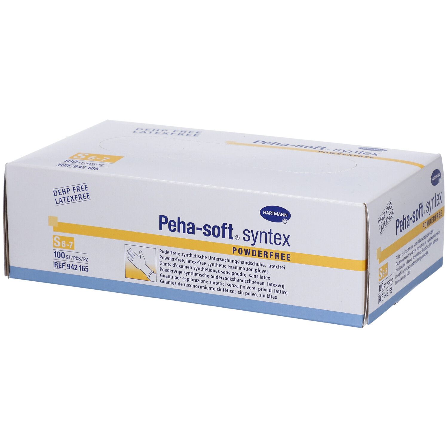 Boîte de gants d'examen Peha-soft syntex sans poudre, taille S 6-7. 100 pièces. Sans latex ni DEHP.
