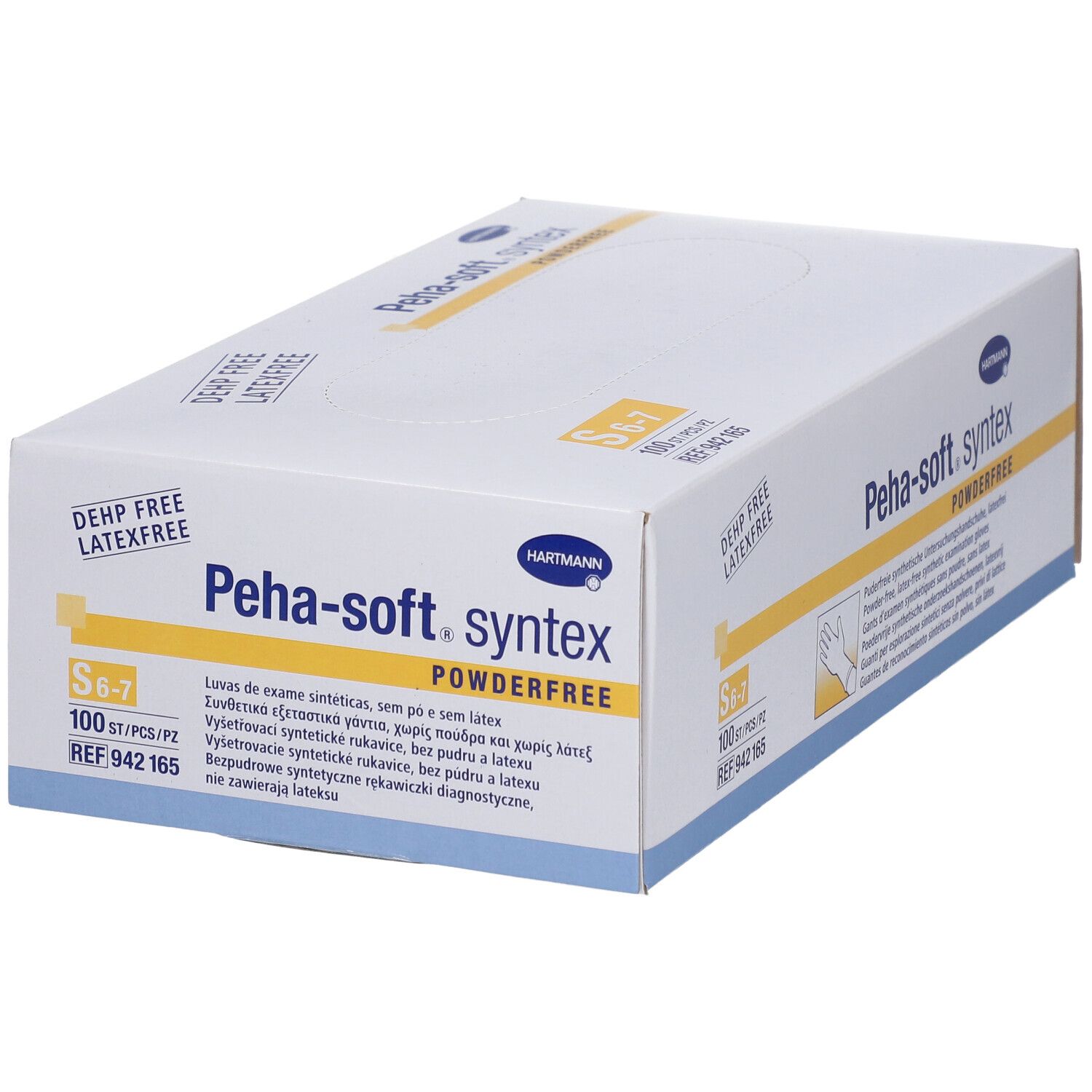 Boîte de gants d'examen Peha-soft syntex sans poudre, taille S 6-7. 100 pièces. Sans latex ni DEHP.