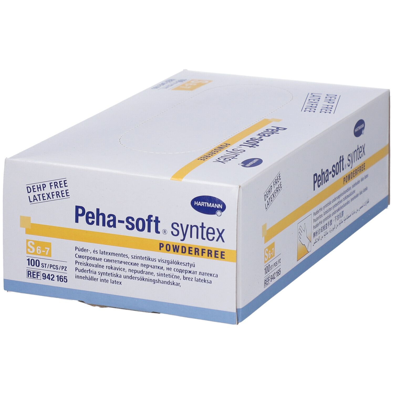 Boîte de gants d'examen Peha-soft syntex sans poudre, taille S 6-7. 100 pièces. Sans latex ni DEHP.