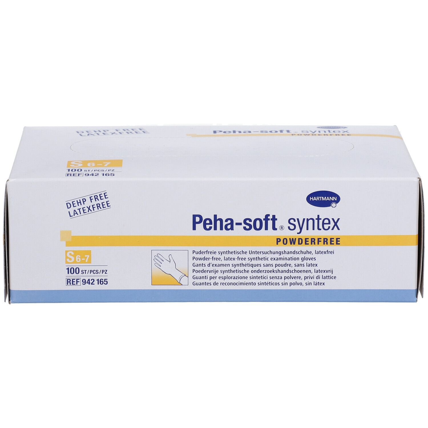 Boîte de gants d'examen Peha-soft syntex sans poudre, taille S 6-7. 100 pièces. Sans latex ni DEHP.