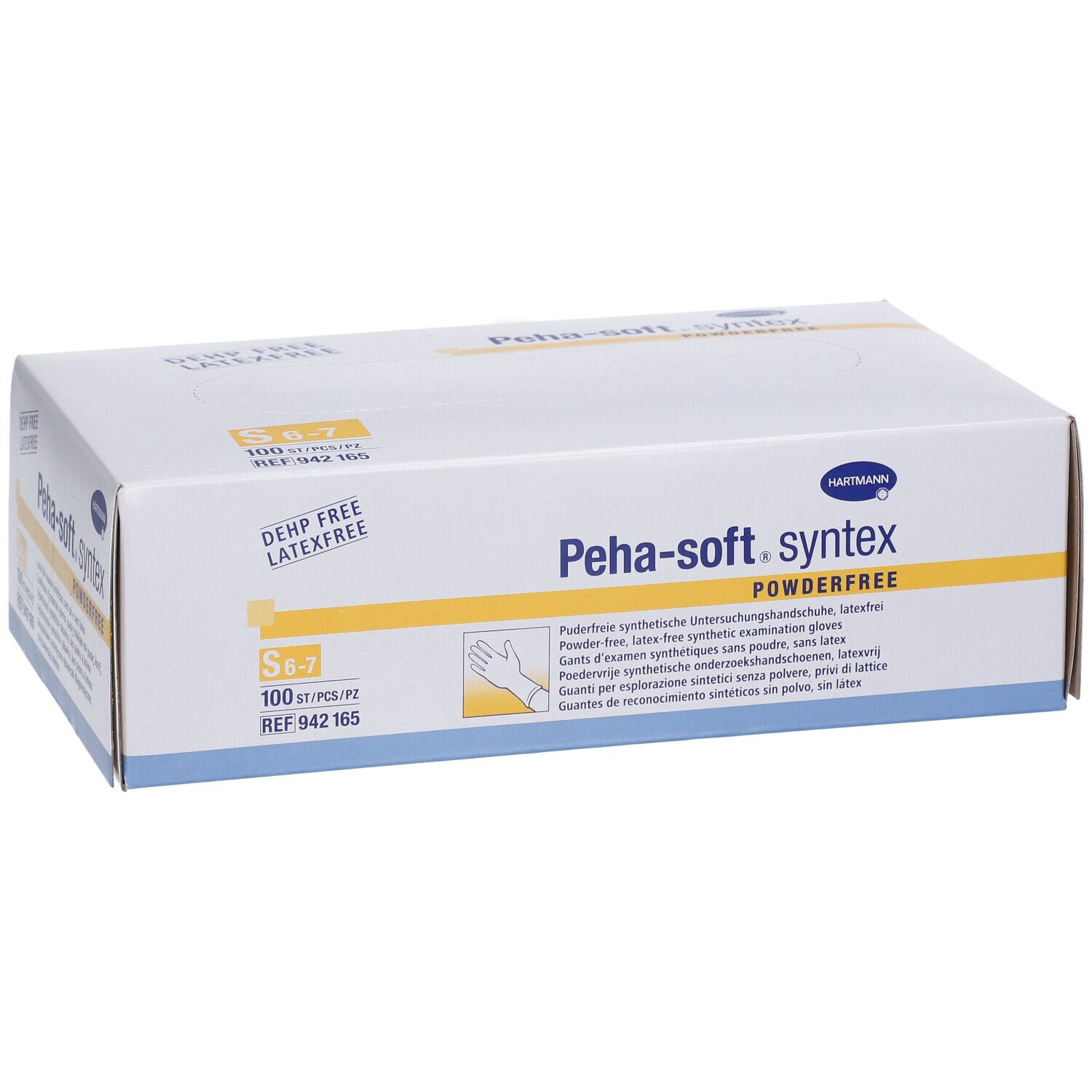 Boîte de gants d'examen Peha-soft syntex sans poudre, taille S 6-7. 100 pièces. Sans latex ni DEHP.
