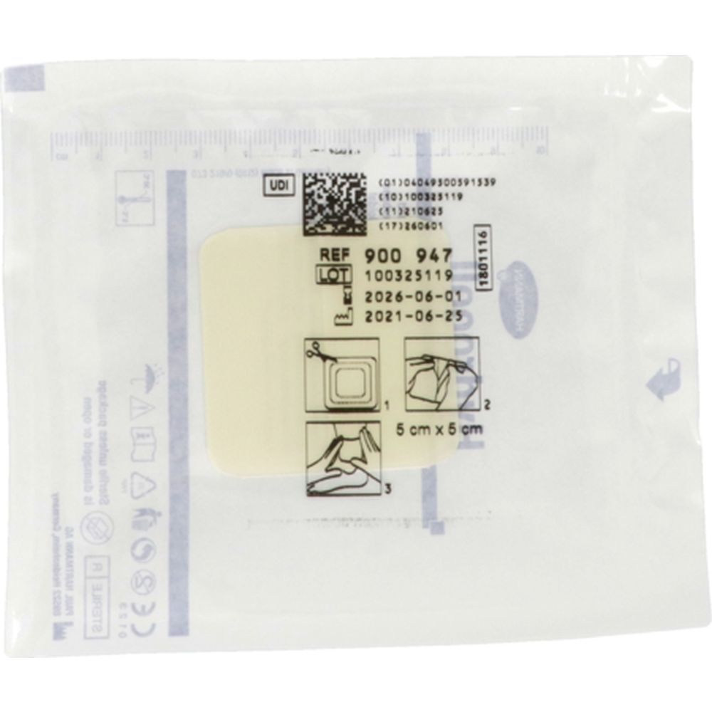 Pansement Hartmann Hydrocoll® emballé individuellement. Dimensions : 5 x 5 cm. Instructions.