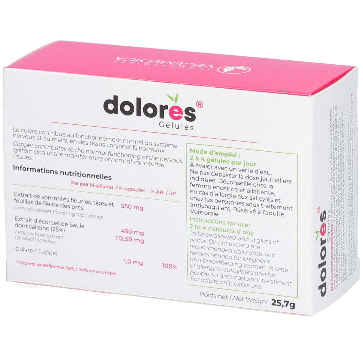 DOLORÈS® Gélules Reine des prés, Saule et cuivre
