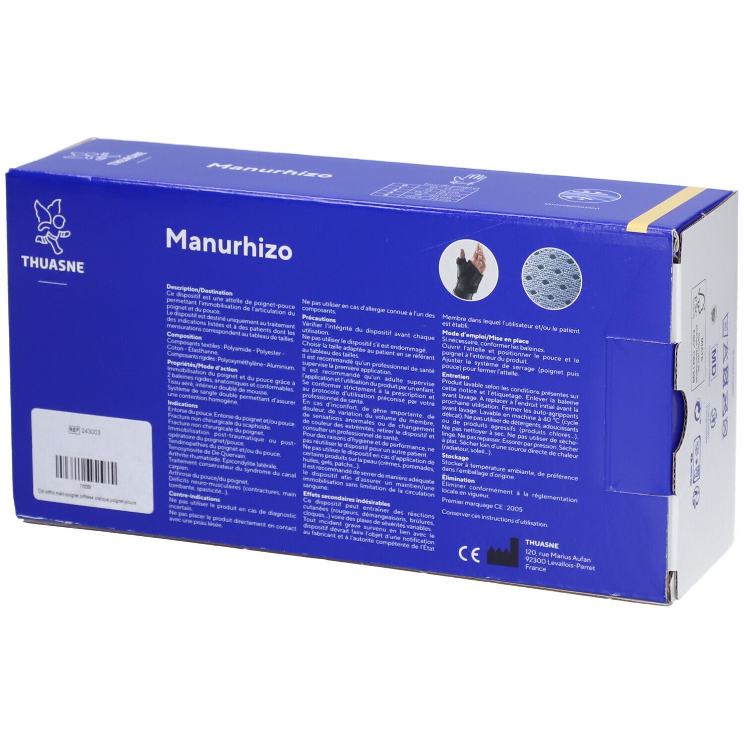 MANURHIZO - Attelle de poignet pouce d'immobilisation, rigide. droit, taille 1