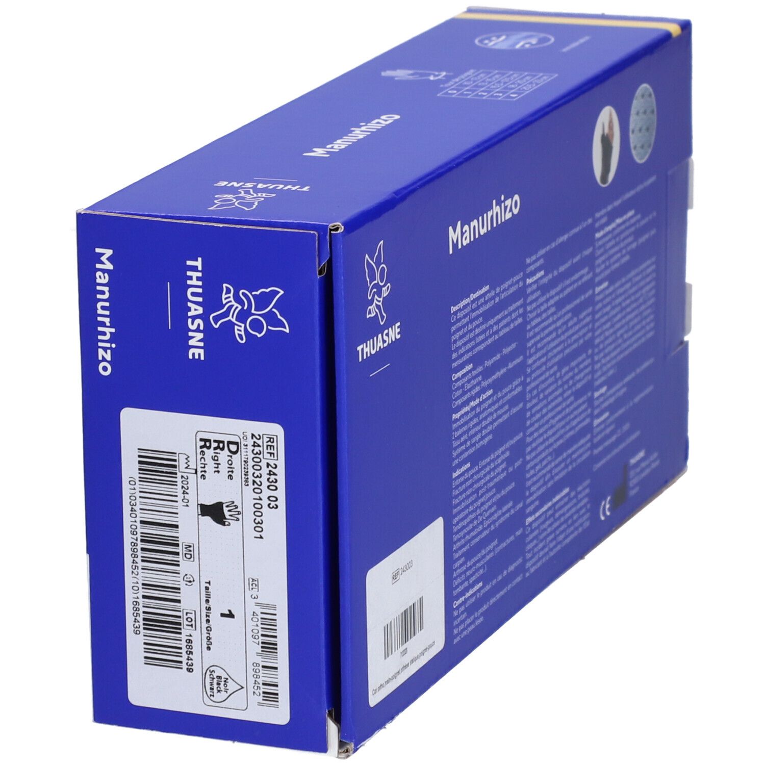 MANURHIZO - Attelle de poignet pouce d'immobilisation, rigide. droit, taille 1