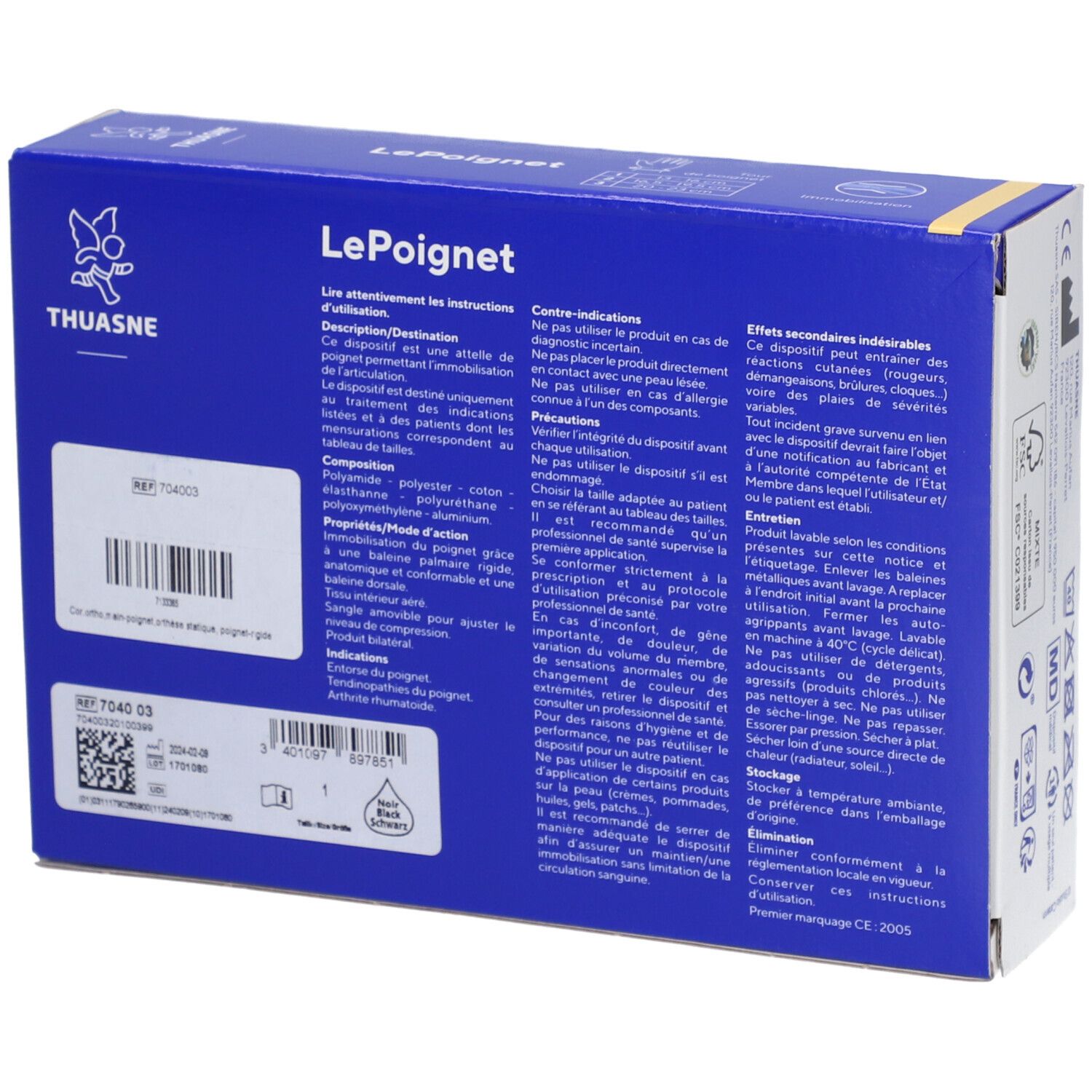 LE POIGNET - Orthèse de poignet rigide, statique, renforcée. taille 1