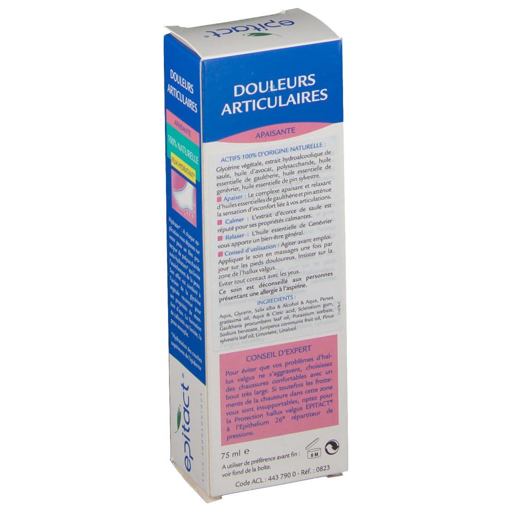 Dos de l'emballage de la crème epitact®. Contient ingrédients, conseils d'utilisation et avis d'expert. Texte en français.