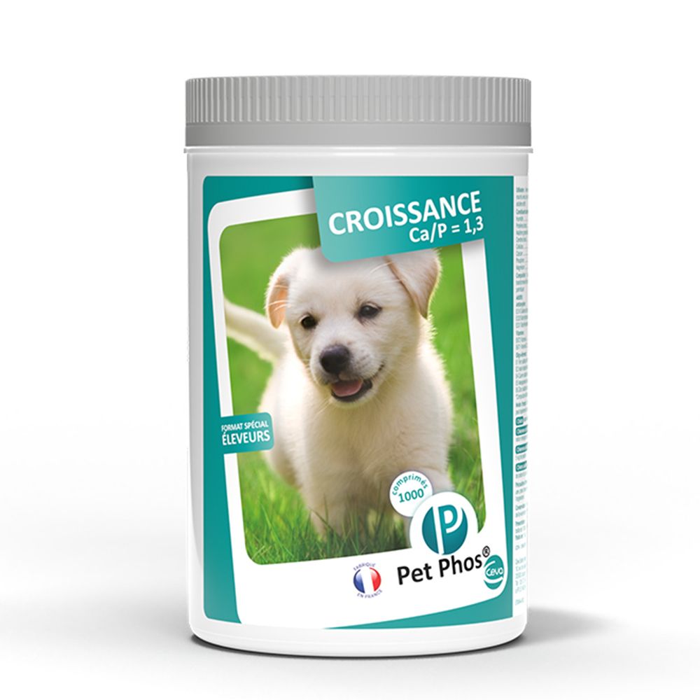 Boîte Pet Phos Croissance avec image de chiot. Ca/P = 1,3.