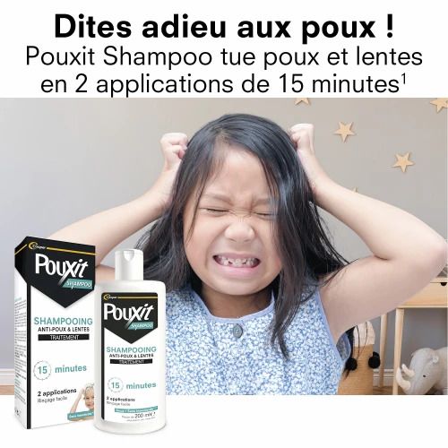 POUXIT - Shampooing anti-poux et lentes - Agit en 2 applications de 15 minutes1 - Traitement du cuir chevelu - 200 ml