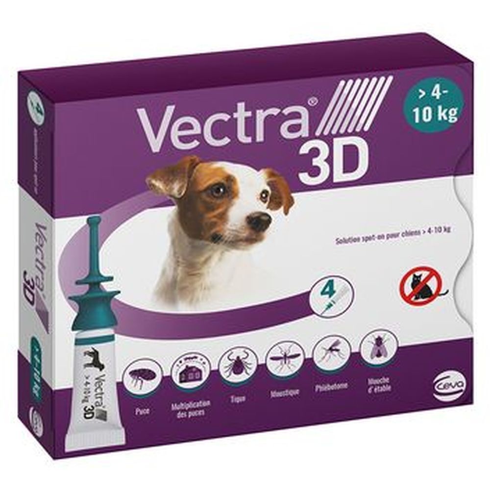 VECTRA 3D CHIEN 4 KG - 10 KG - Spot on, solution cutanée antiparasitaire externe.  - bt 4
