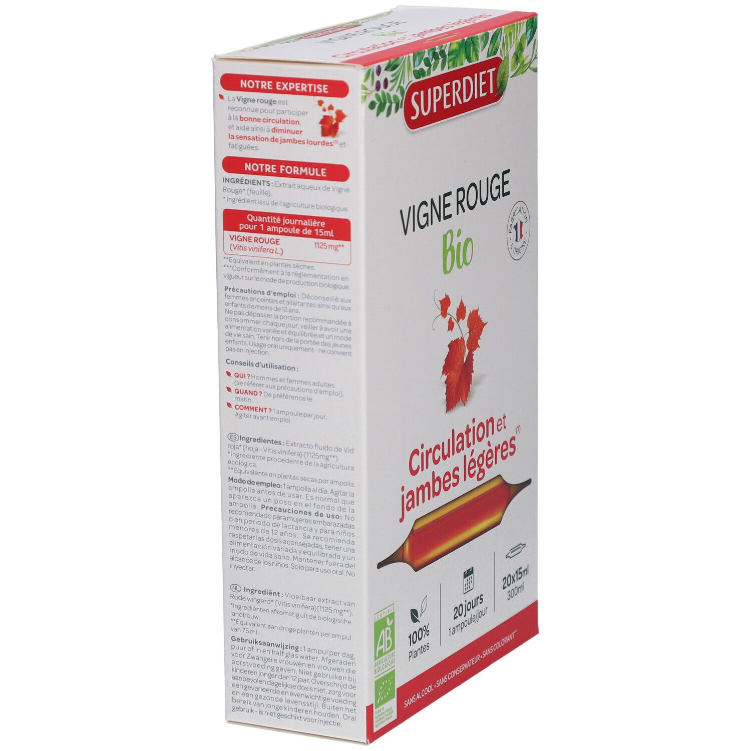 VIGNE ROUGE BIO -  20 ampoules de 15ml