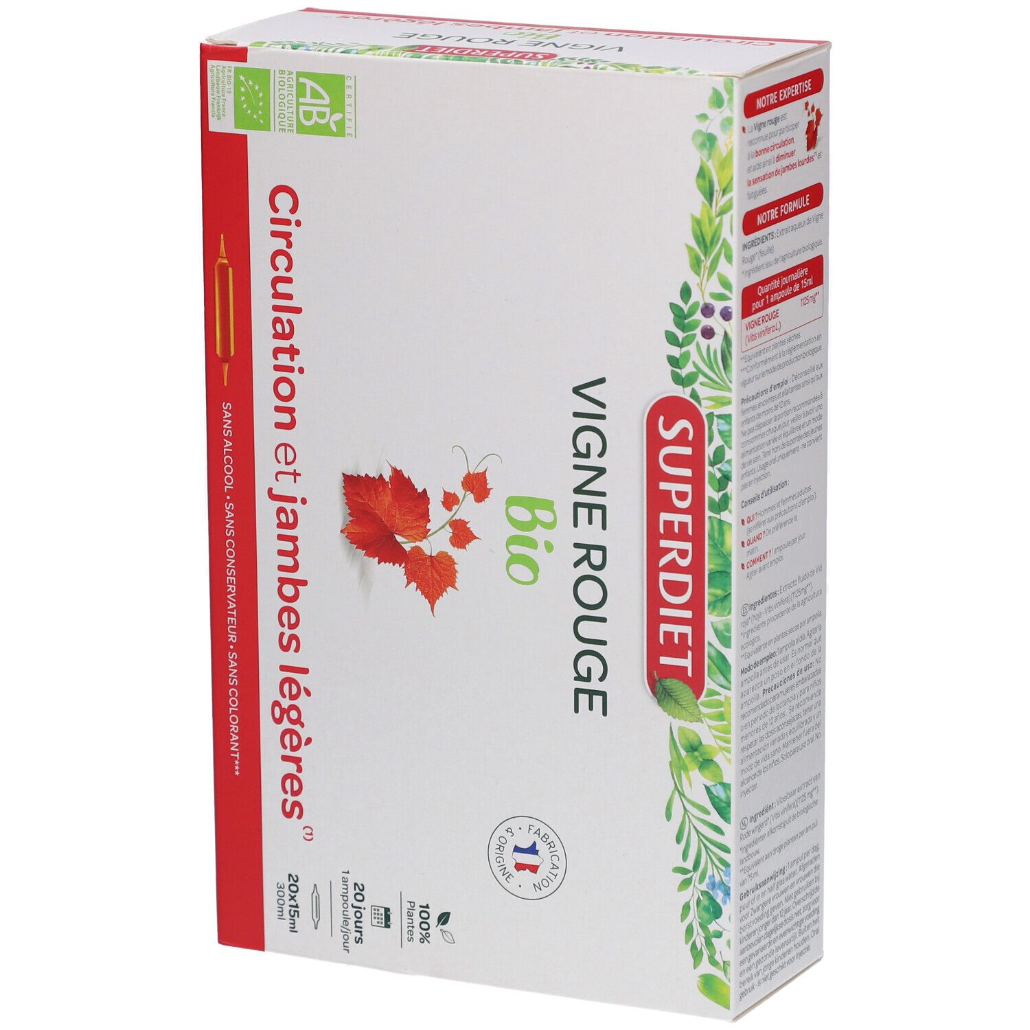 VIGNE ROUGE BIO -  20 ampoules de 15ml