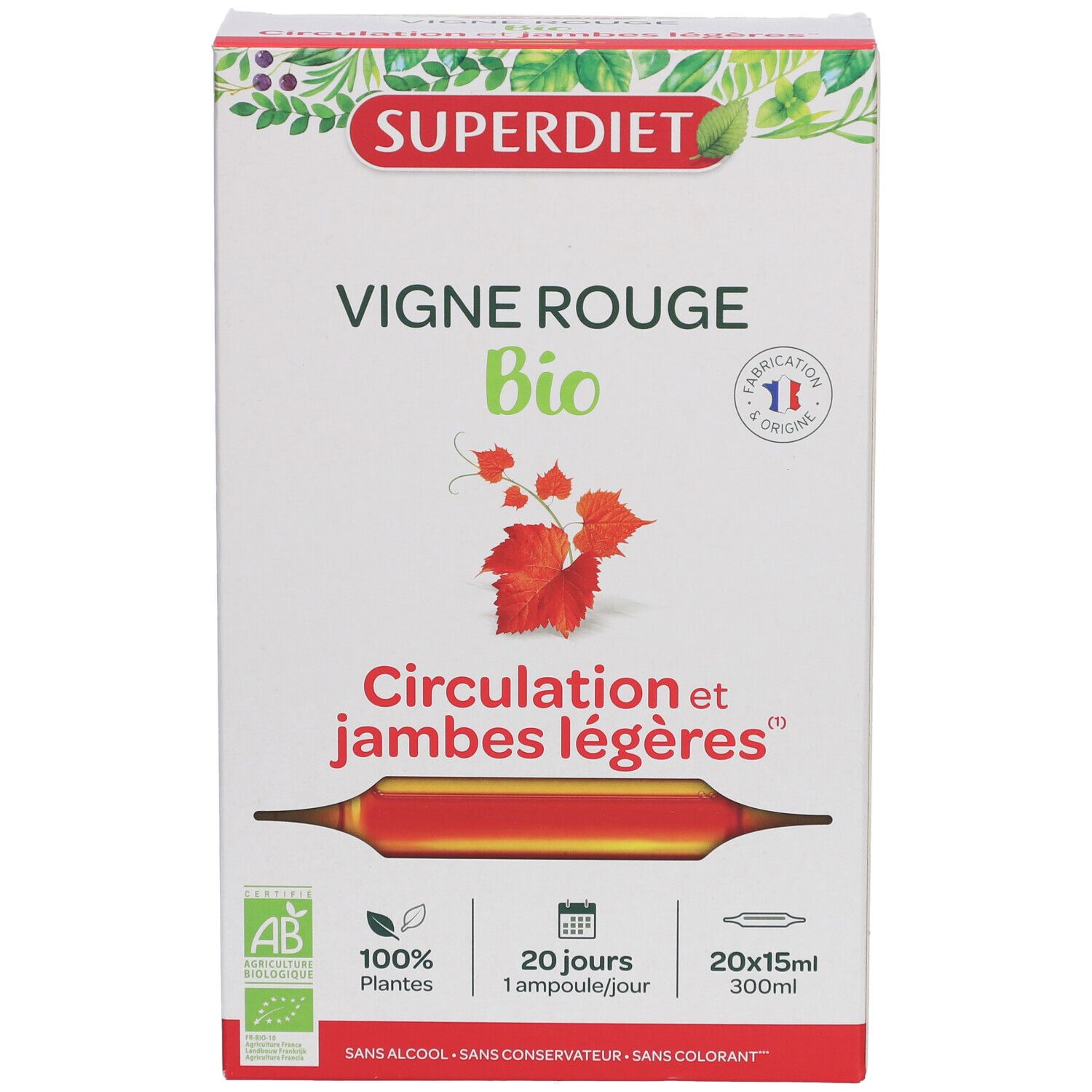 VIGNE ROUGE BIO -  20 ampoules de 15ml