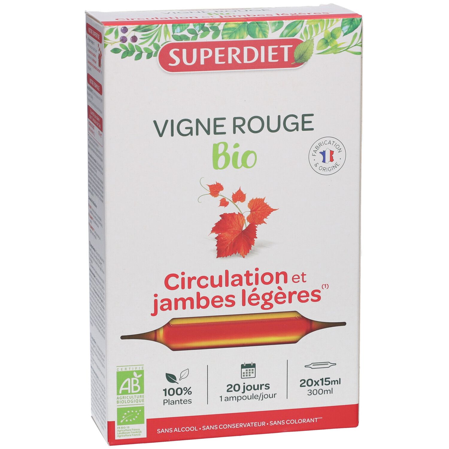 VIGNE ROUGE BIO -  20 ampoules de 15ml