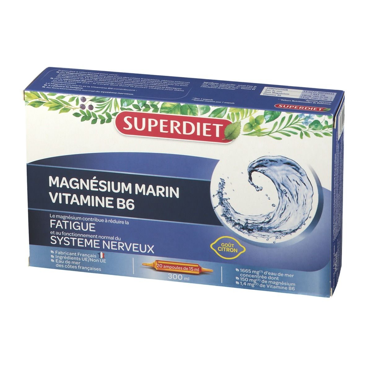 MAGNÉSIUM MARIN + VITAMINE B6 -  20 ampoules de 10 ml