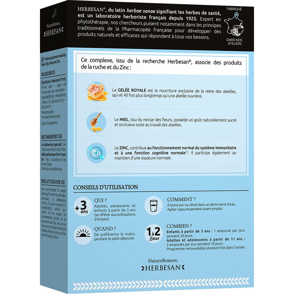 Herbesan Immunité Fonctions Cognitives Gelée Royale Zinc