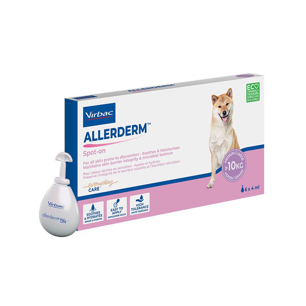 Boîte et une pipette Virbac Allerderm Spot-on pour chiens, 6x4ml.