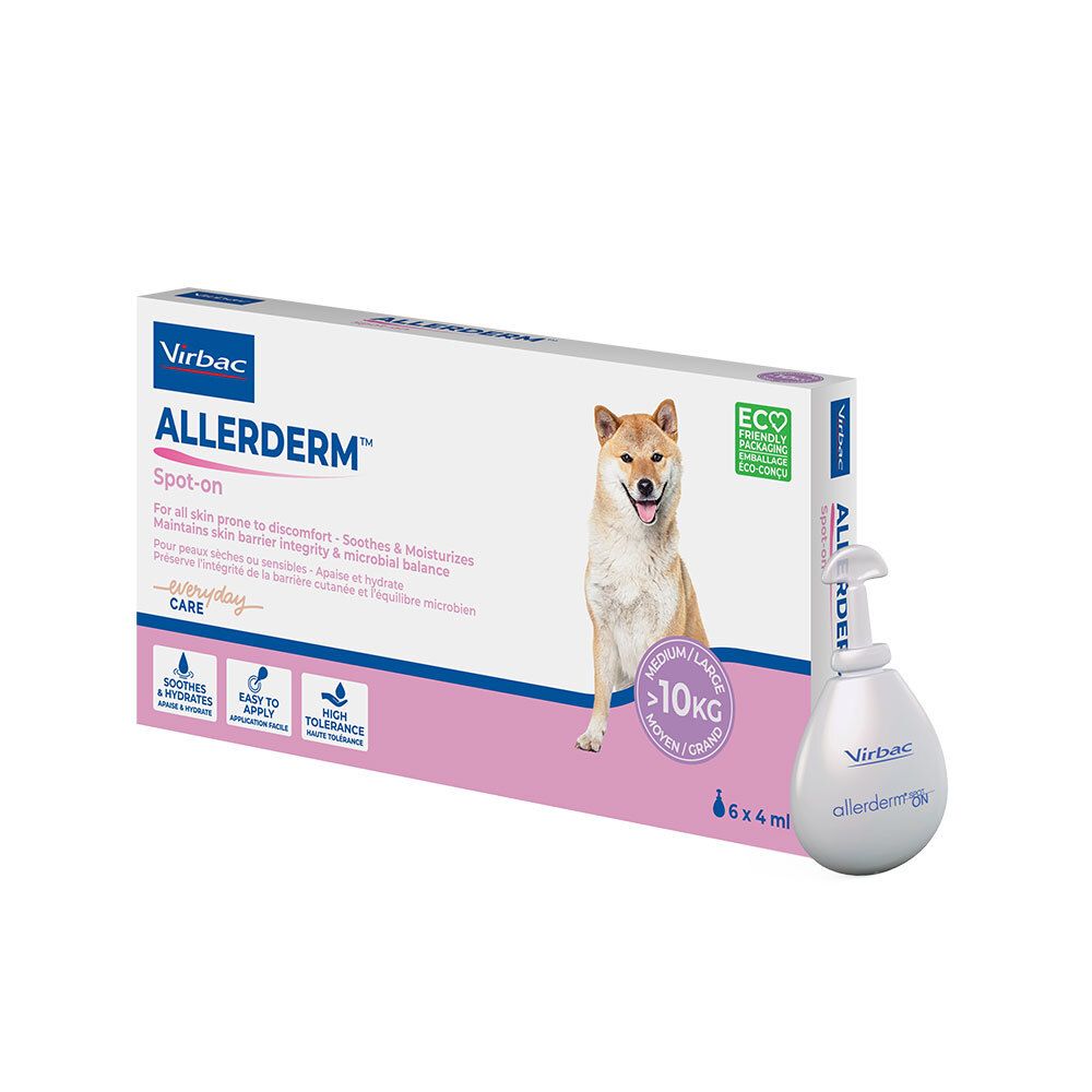 Boîte et une pipette Virbac Allerderm Spot-on pour chiens, 6x4ml.