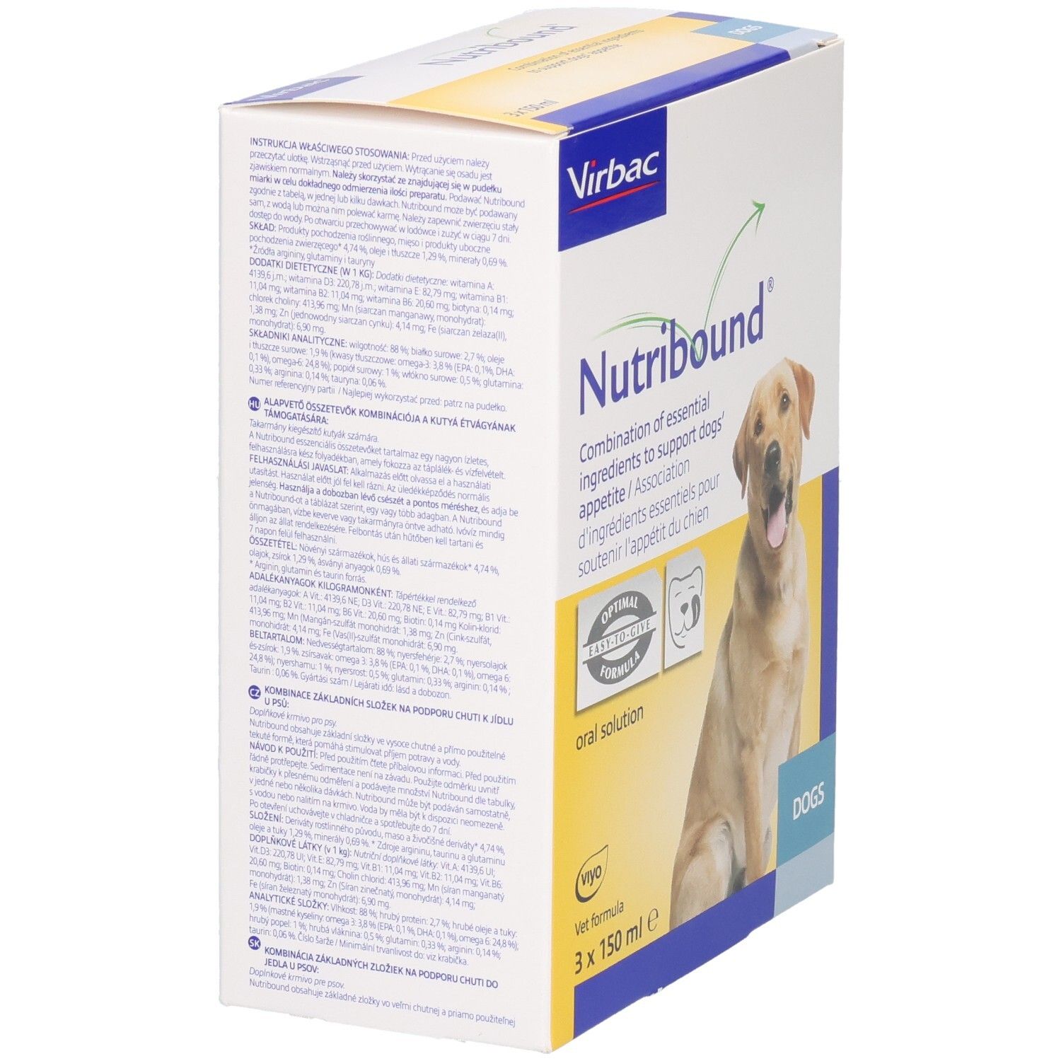 Boîte Nutribound, marque Virbac. Texte et informations sur le produit. Vue arrière de l'emballage.