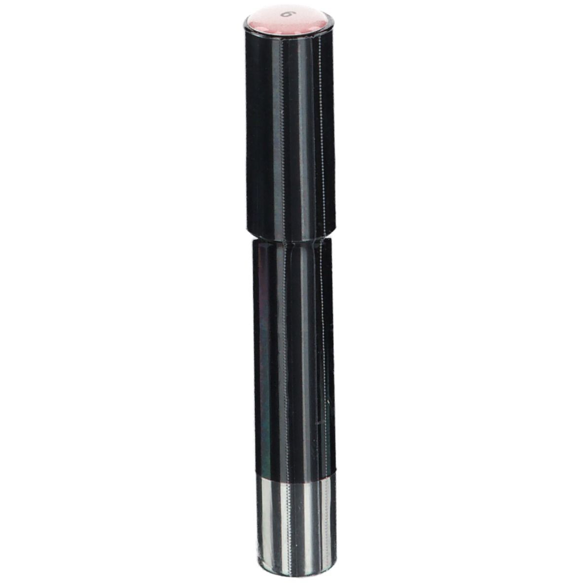 Étui de rouge à lèvres noir avec base argentée. Aucune information produit visible.
