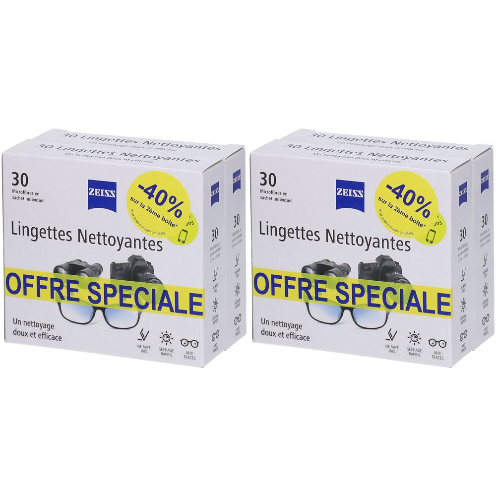 Zeiss Lingettes Nettoyantes Lunettes 30 Unités X2