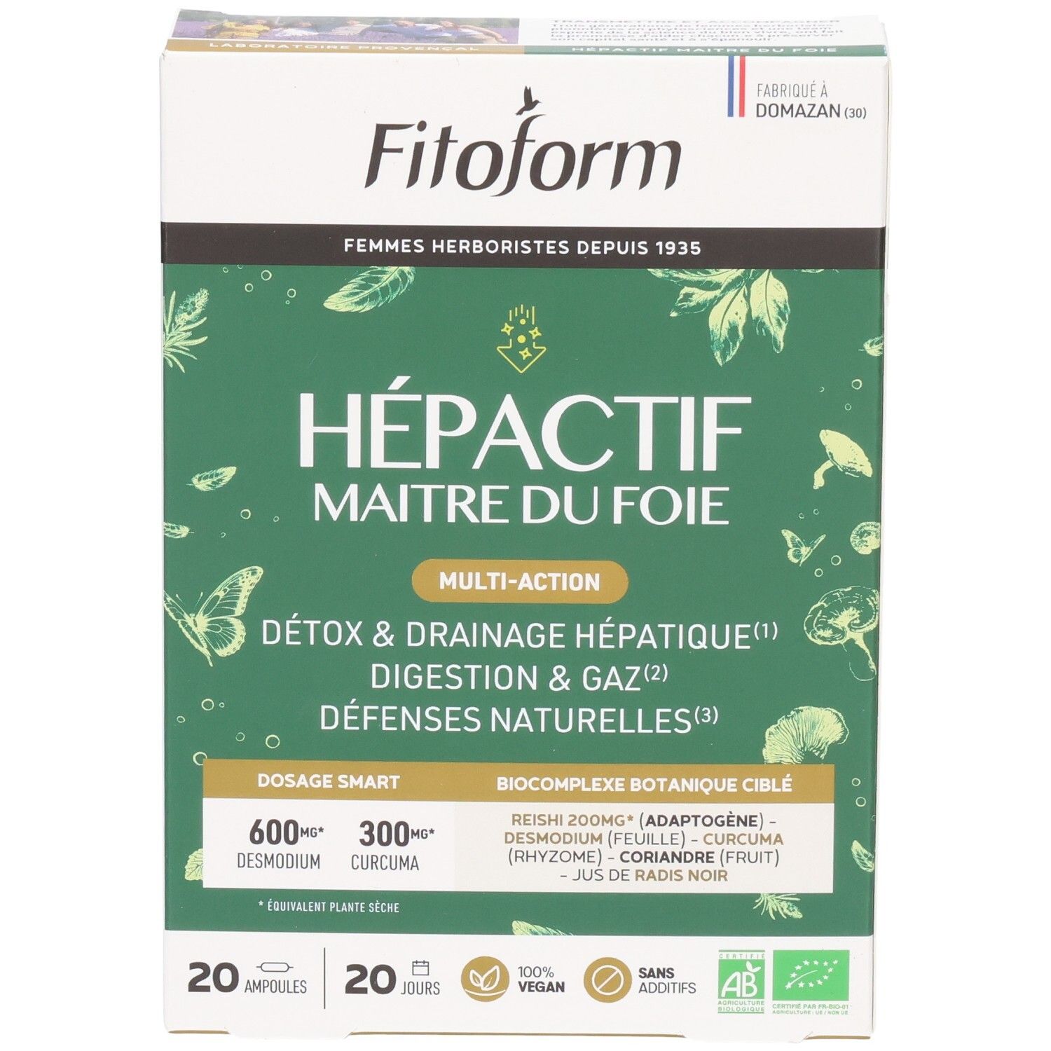 Boîte Fitoform Hepactif "Maître du Foie" axée sur la santé du foie, la digestion et les défenses naturelles.