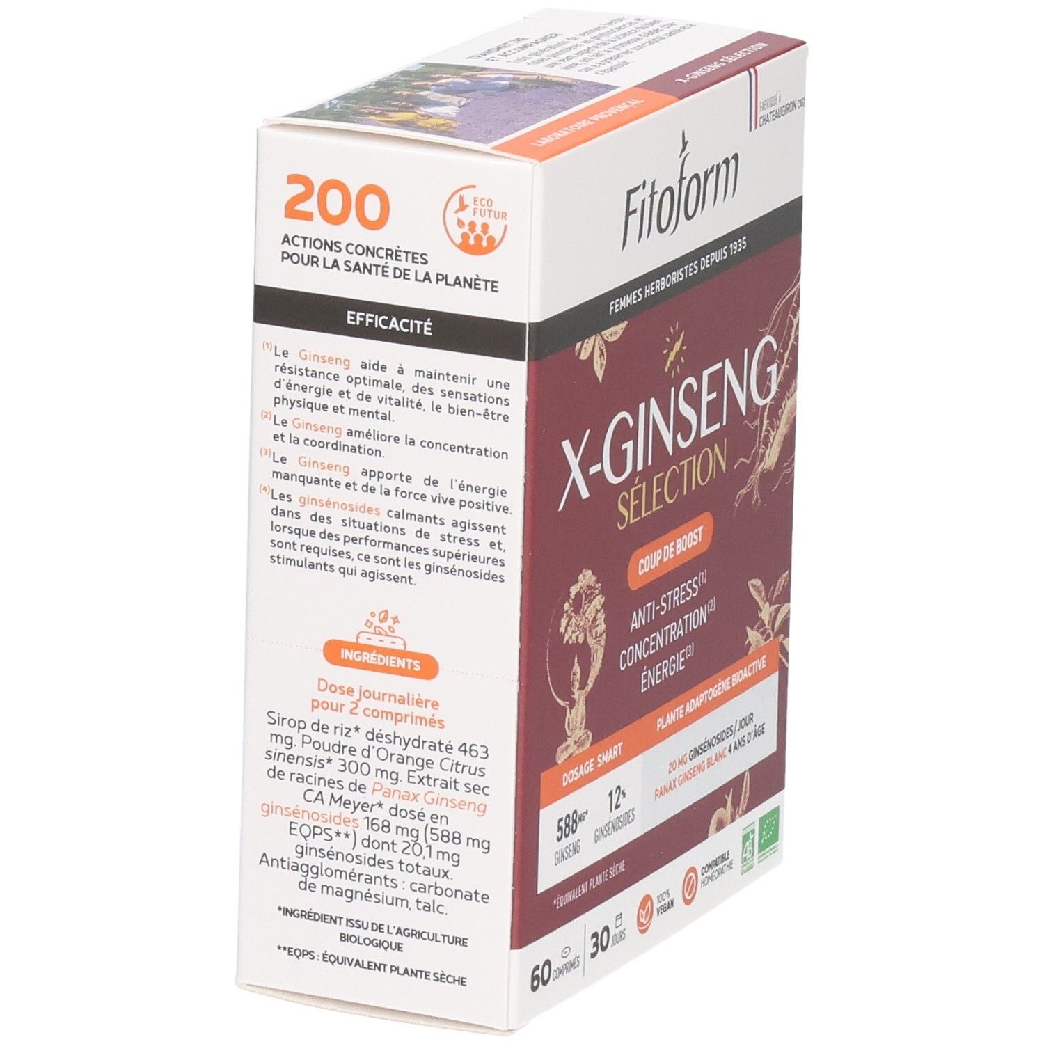 Arrière de la boîte Fitoform X-Ginseng Selection avec informations produit et ingrédients.