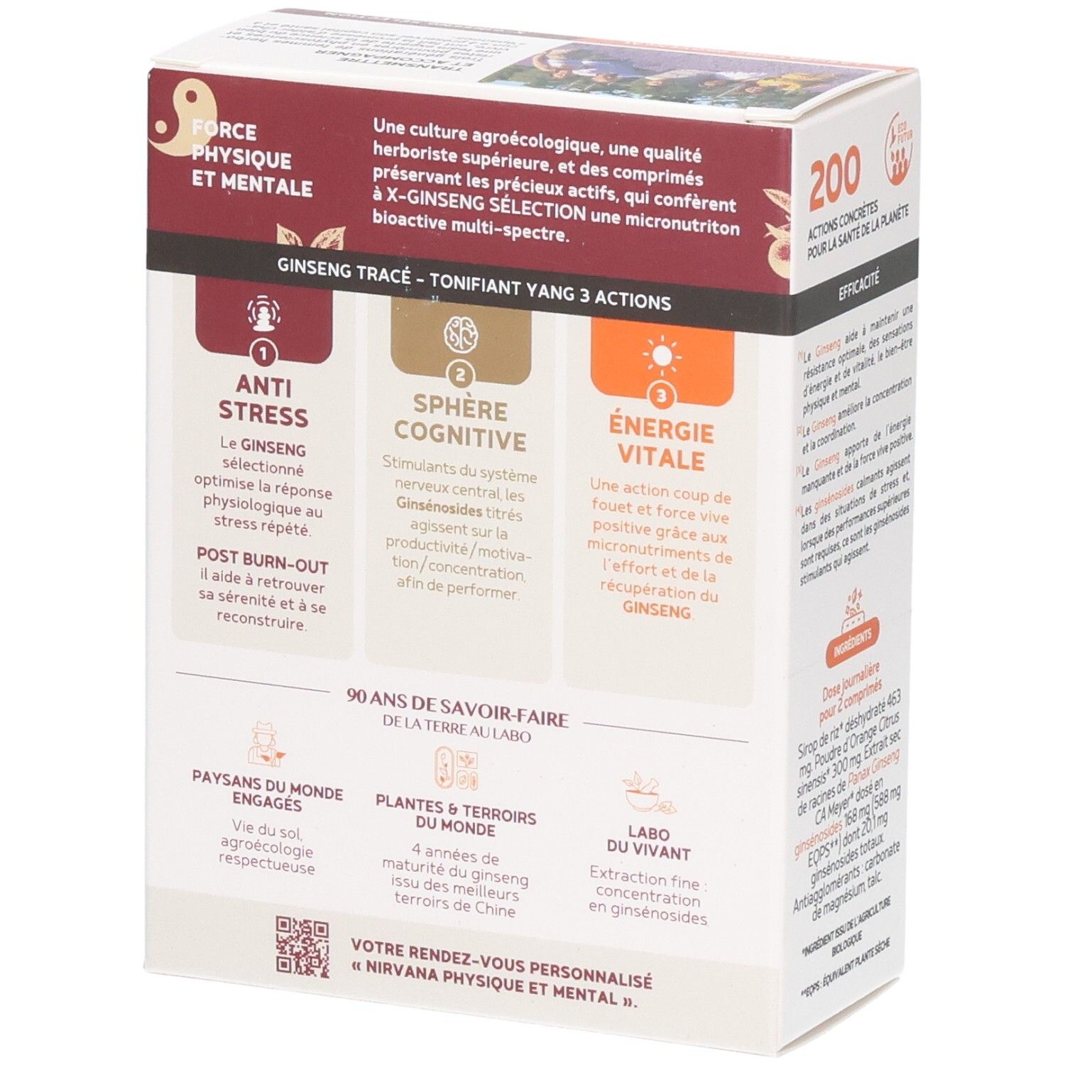 Vue latérale de la boîte Fitoform X-Ginseng Selection mettant en avant les bénéfices anti-stress et énergie.
