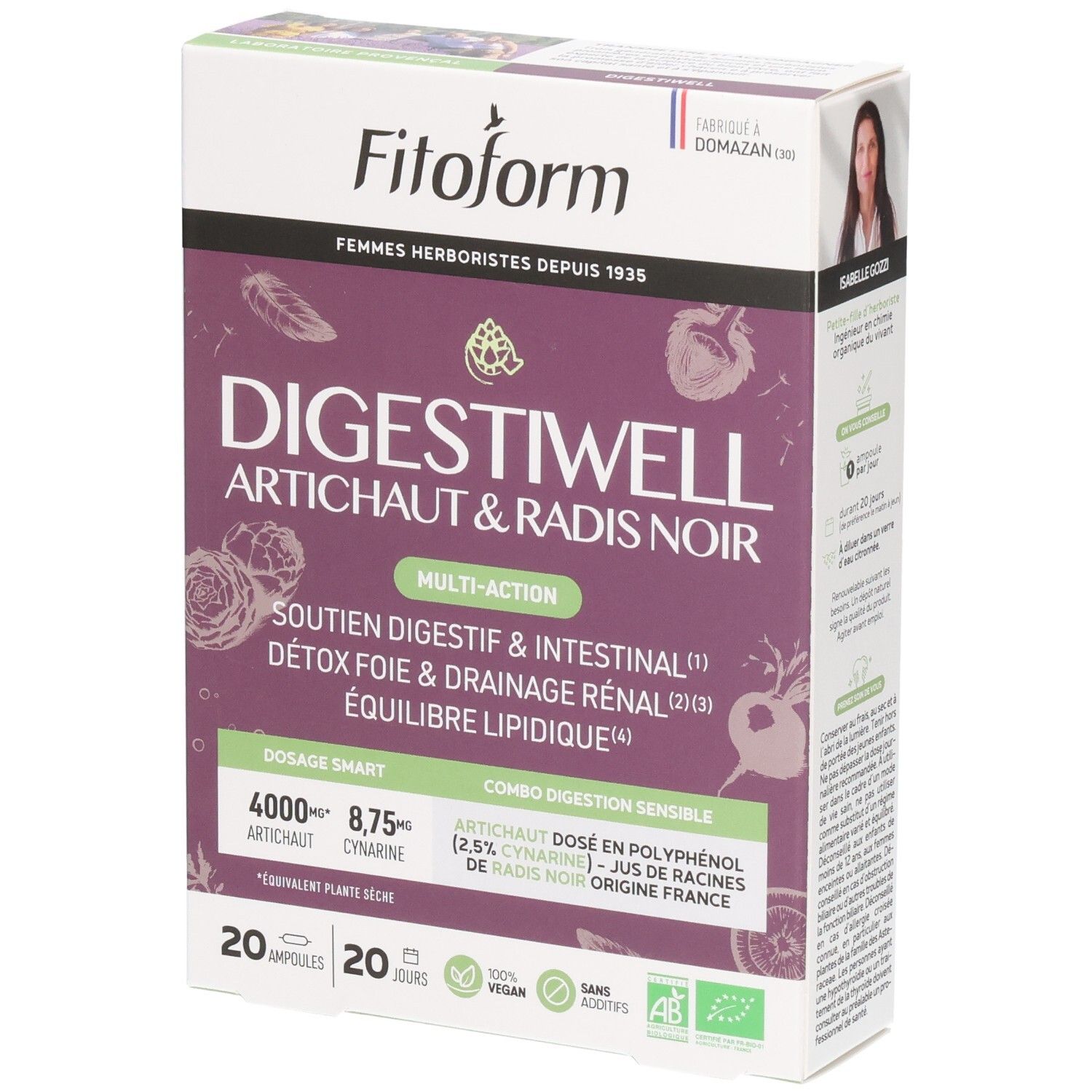 Boîte Fitoform Digestiwell Artichaut & Radis Noir. Soutien digestif et intestinal.