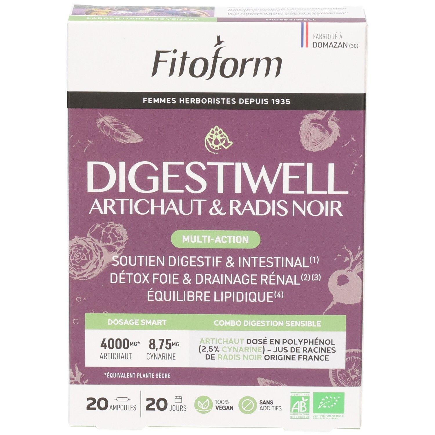 Boîte Fitoform Digestiwell Artichaut & Radis Noir. Soutien digestif et intestinal.