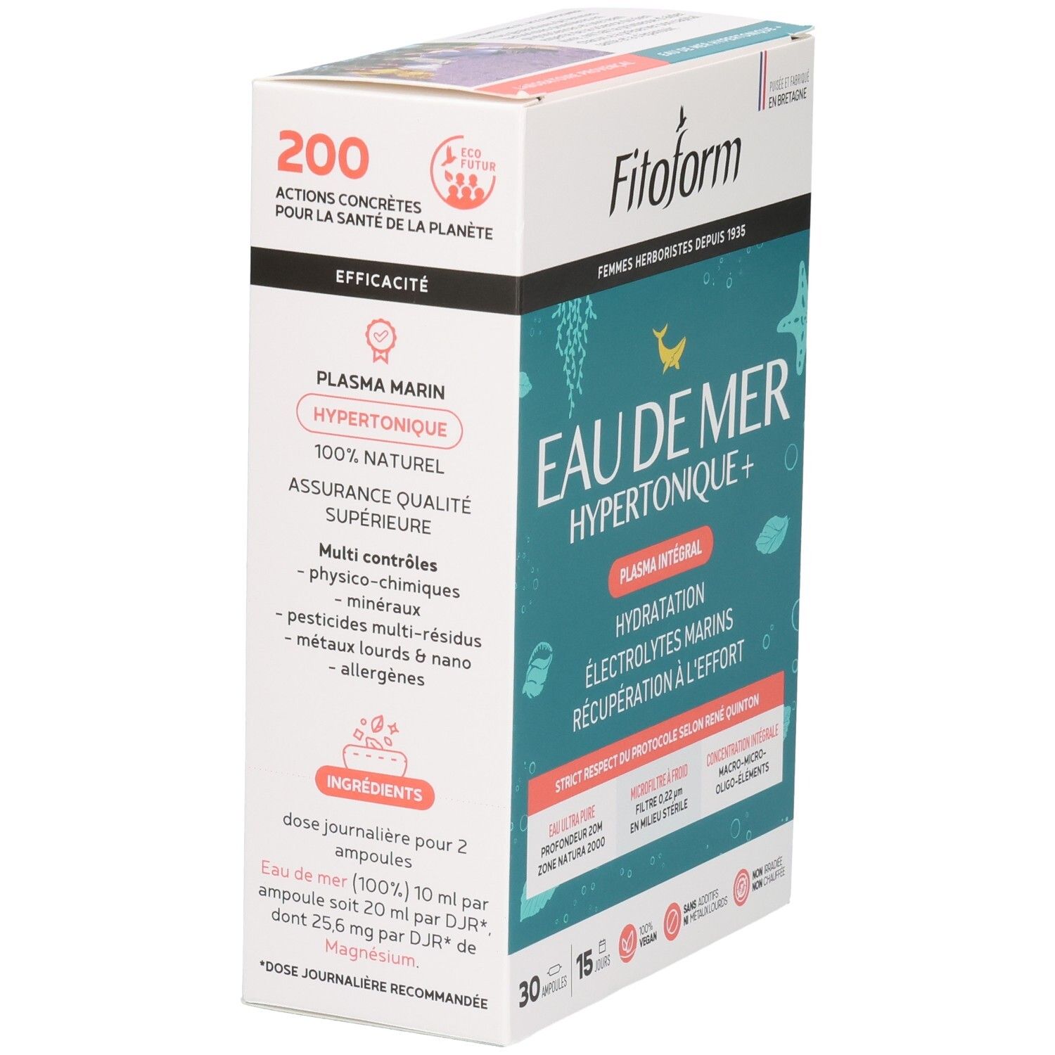 Boîte de Fitofrom Eau de Mer Hypertonique+, verso avec informations produit.