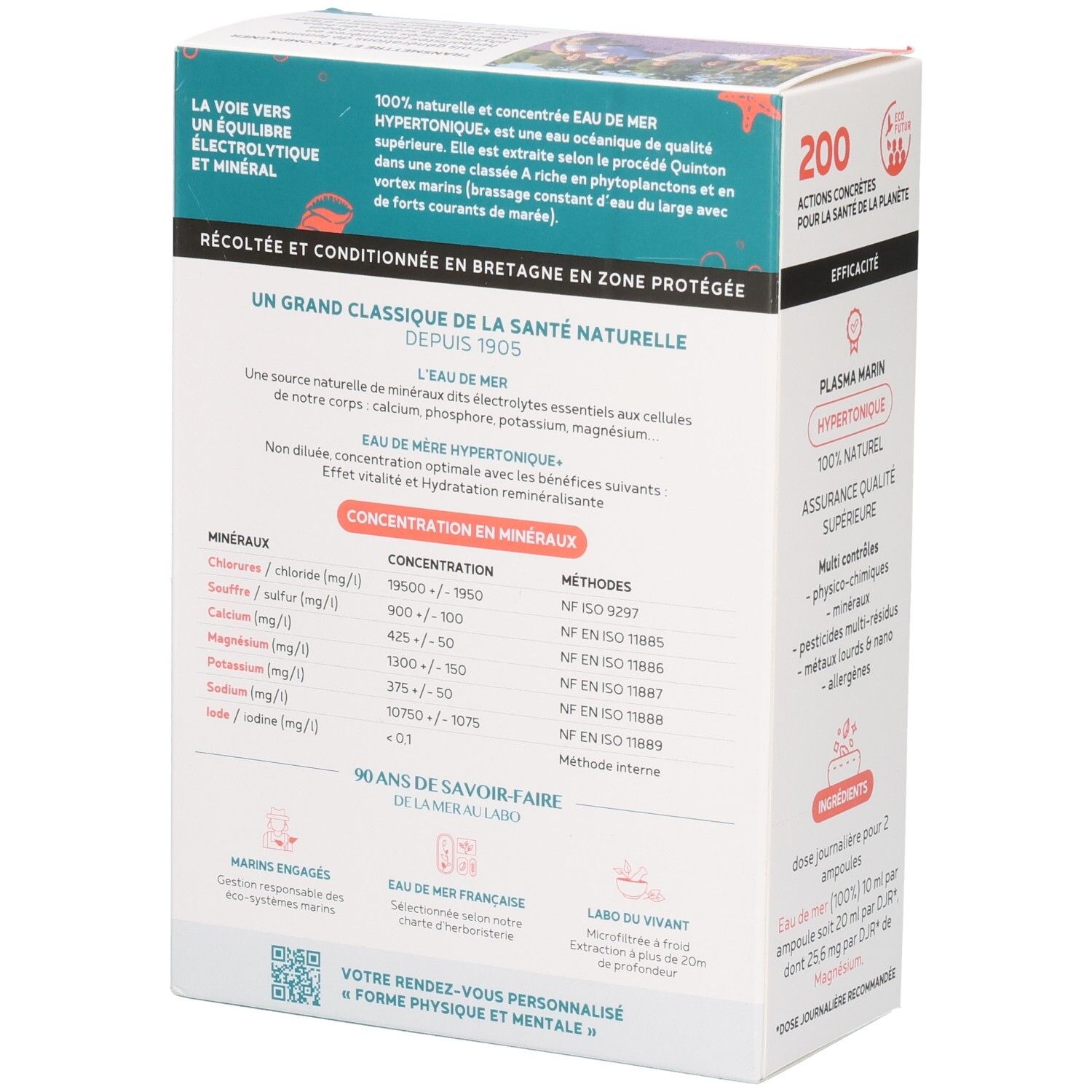 Boîte de Fitofrom Eau de Mer Hypertonique+, côté avec informations détaillées.