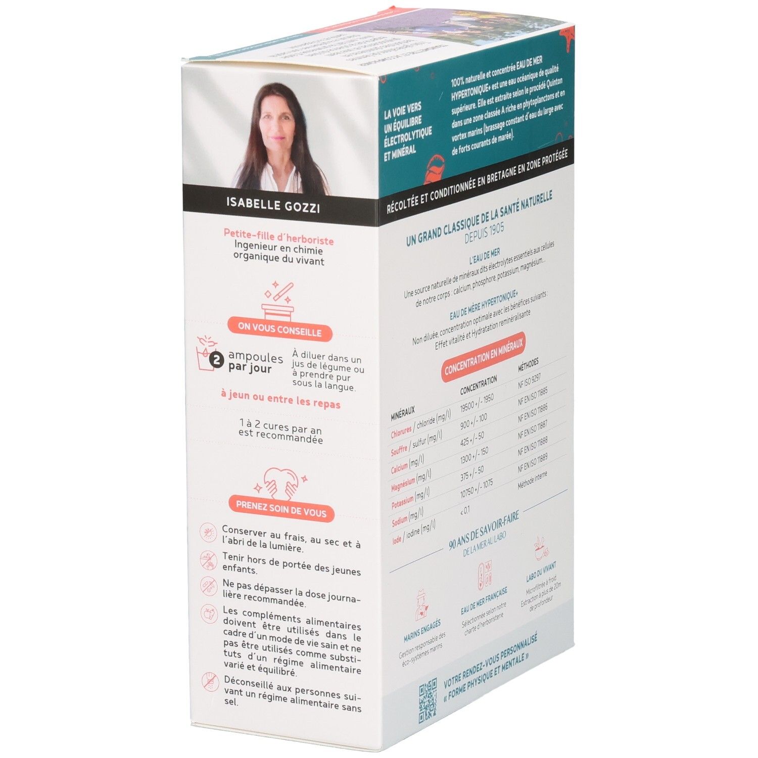 Boîte de Fitofrom Eau de Mer Hypertonique+, côté avec conseils d'utilisation et informations fabricant.