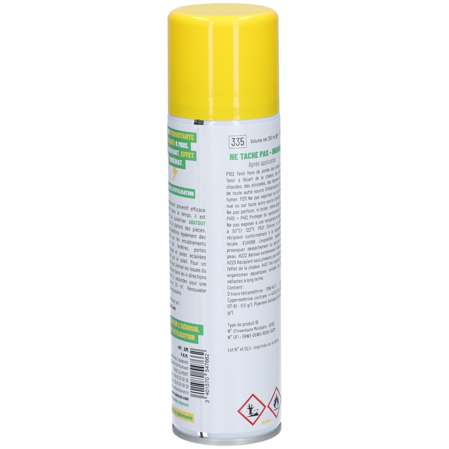 ABATOUT MOUCHES - Laque insecticide haute rémanence, spray.  - spray 335 ml